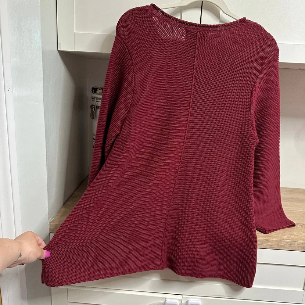 Habitat Clothes To Live In Sweater Womens M Red V-Neck Knit Pocket Asymmetrical